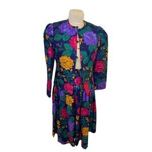 Possibilities Floral PrintJacket/Skirt Quilted Jacket Midi Skirt Sz. 7/8 Brunch